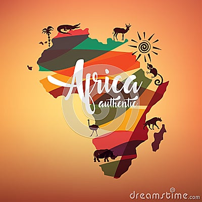 Africa travel map, decorative symbol of Africa Vector Illustration