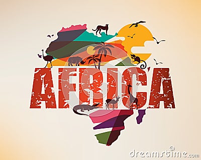 Africa travel map, decorative symbol of Africa Vector Illustration