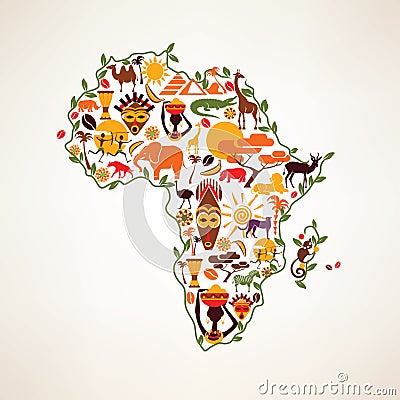 Africa travel map, decrative symbol of Africa continent with eth Vector Illustration