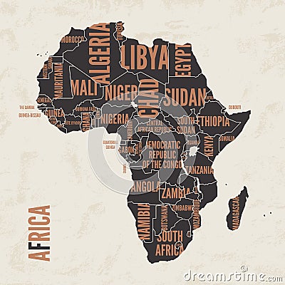 Africa vintage detailed map print poster design. Vector illustration. Vector Illustration