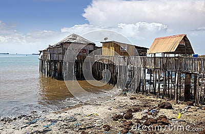 Africa West coast Guinean waters sea food restaurant close to local fishing sea market Editorial Stock Photo