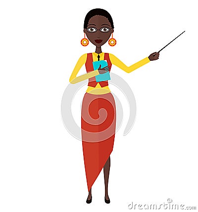 African American animation woman girl teacher tutor character flat cartoon vector illustration isolated on white background. Vector Illustration