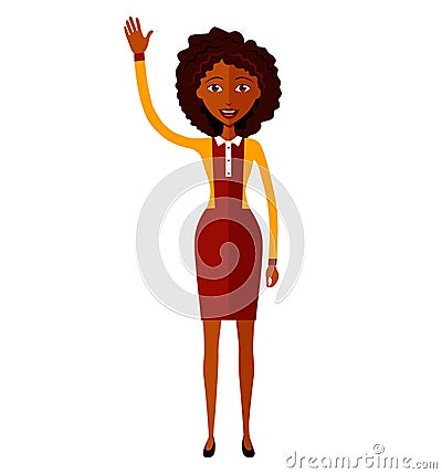 African american animation woman waving her hand flat cartoon Stock Photo