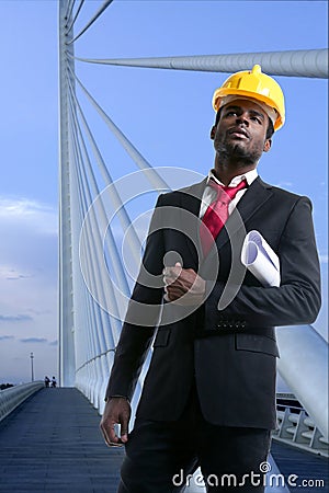 African american architect engineer yellow hardhat Stock Photo