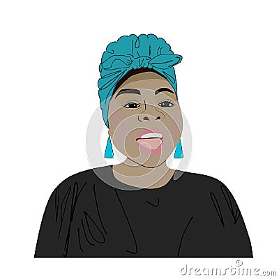 African american beautiful young woman wearing headscarf speaking or singing. CartoonIllustration. Stock Photo