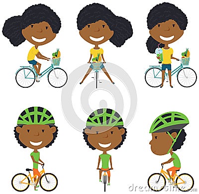 African American bicycle rider girls Vector Illustration