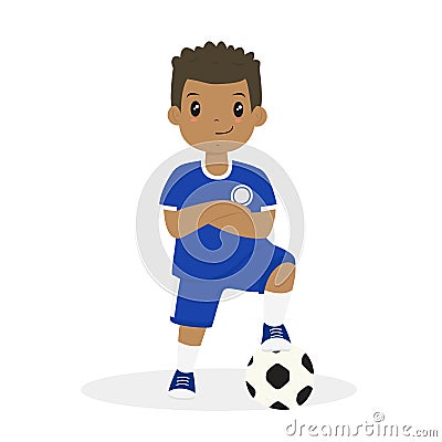 African American Boy in Blue Soccer Jersey Cartoon Vector Vector Illustration