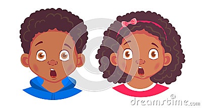 African american boy and girl icon. Portrait of african boy and girl vector illustrations Stock Photo