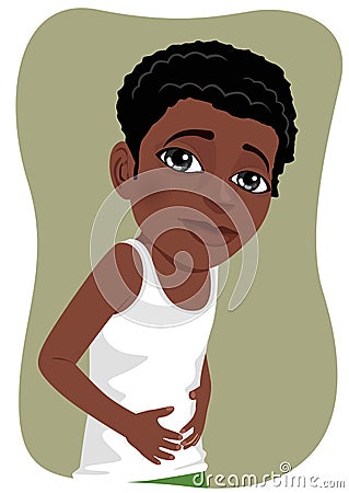 African american boy with severe stomach ache or nausea making sad face Vector Illustration