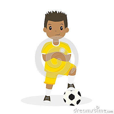 African American Boy in Yellow Soccer Jersey Cartoon Vector Vector Illustration