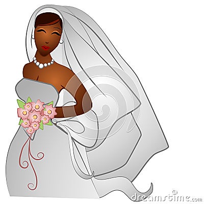 African American Bride Smiling Cartoon Illustration