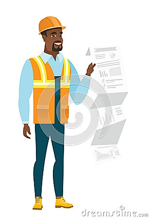 African-american builder giving presentation. Vector Illustration
