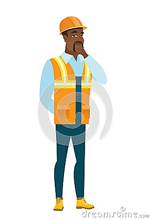 African-american builder thinking. Vector Illustration