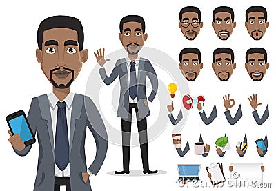 African American business man cartoon character creation set Vector Illustration