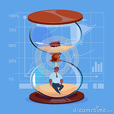 African American Business Man Inside Sand Watch Clock Deadline Time Management Concept Vector Illustration