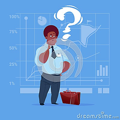 African American Business Man With Question Mark Pondering Problem Concept Vector Illustration