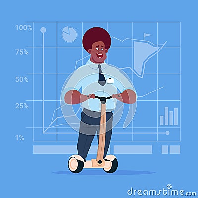 African American Business Man Ride Electric Scooter Modern Eco Transport Vector Illustration