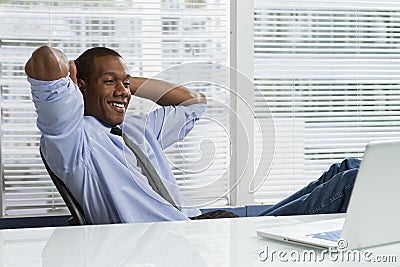 African-American business man taking a break, horizontal Stock Photo