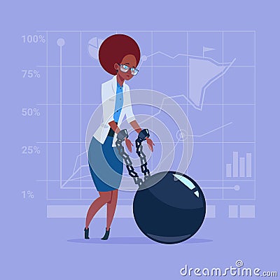 African American Business Woman Chain Bound Hands Credit Debt Finance Crisis Concept Vector Illustration