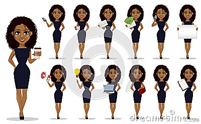 African American business woman, set Vector Illustration