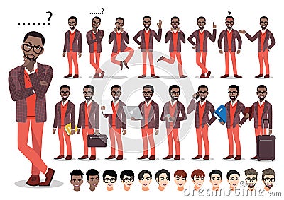 African american businessman cartoon character set. Vector illustration Vector Illustration