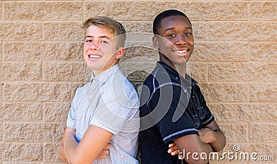 Black and White Teen Boys Smiling Stock Photo