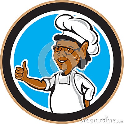 African American Chef Cook Thumbs Up Circle Vector Illustration