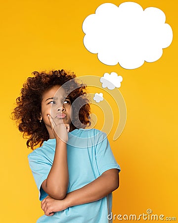 African-american child girl thinking with blank cloud Stock Photo