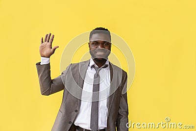 African American counts to 5, hand gesture Stock Photo