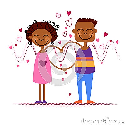 African American Couple Hold Heart Shape Love Vector Illustration