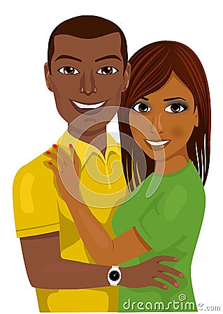 African american couple hugging together Vector Illustration