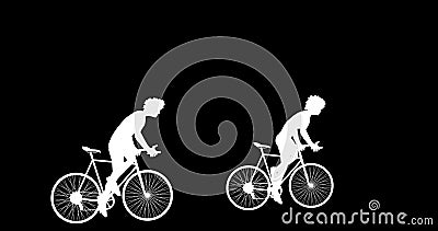 African American cyclists are riding bicycles on the pink background.Cartoon with alpha chanel, flat design Stock Photo