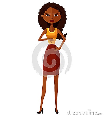 African American discouraged girl. Unhappy business-lady. African irritated girl. Vector. Vector Illustration