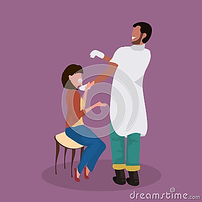 African american doctor otolaryngologist checking throat of female patient medical examination otolaryngology concept Vector Illustration