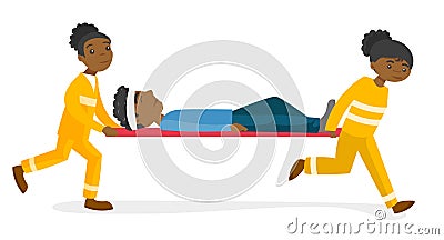 Emergency doctors transporting man on stretcher. Vector Illustration