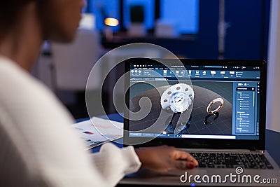 African american engineer developing engineering gear design Stock Photo