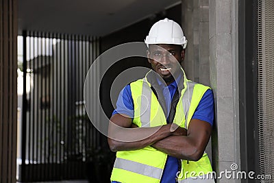 African American engineer worker pose for portrait for industrial and factory usage Stock Photo