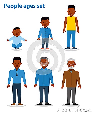 African american ethnic people. Generation of man. All age categories. isolated on white background. Flat Vector Illustration