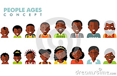 African american ethnic people generations avatars at different ages Vector Illustration
