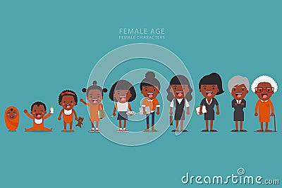 African american ethnic people generations at different ages. Vector Illustration