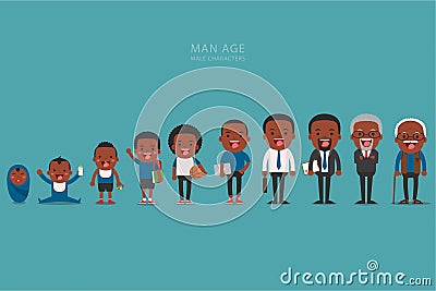 African american ethnic people generations at different ages. Vector Illustration