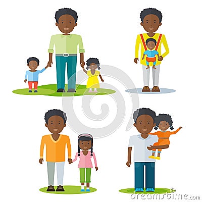 African american father with kids. Vector Illustration