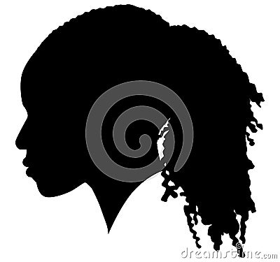 African American female, African profile picture, silhouette. girl from the side with long hair tied together, Afro American hair Stock Photo