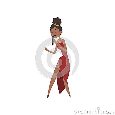 African American female jazz singer singing into microphone vector Illustration Vector Illustration