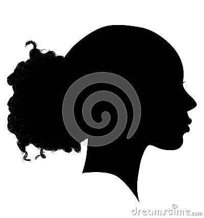 African American female, African profile picture, silhouette. girl from the side with long hair tied together, Afro American hair Stock Photo