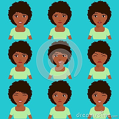 African-American girl expresses emotions. Vector Illustration