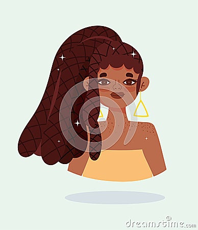 African american girl with hair rasta braids cartoon character Vector Illustration