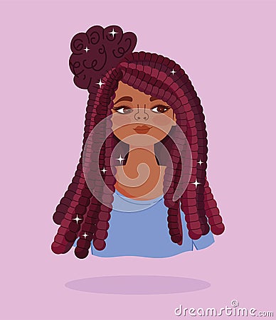 African american girl long hair cornrows portrait cartoon character Vector Illustration