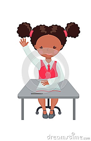 African American girl raising hand for an answer Vector Illustration