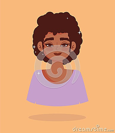 African american girl short hair portrait cartoon character Vector Illustration